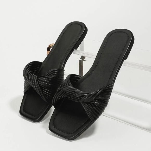 EUC Black Twist Slide Sandals - Picture 1 of 7